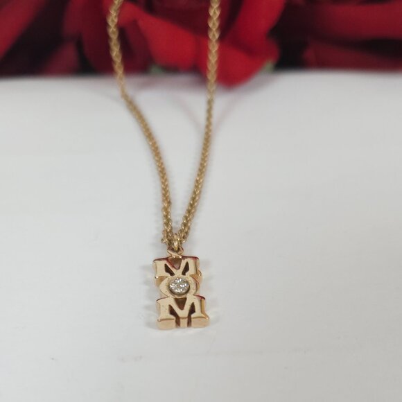 Vintage Avon MOM Crystal Gold Tone Pendant Necklace - Picture 5 of 12